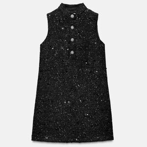 Zara Sequin Sparkle Mini Shift Dress Crystal Buttons NWT